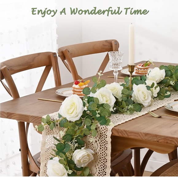 Elegant White Floral Table Runner with Butterflies 6 foot long.NWT - Picture 3 of 16